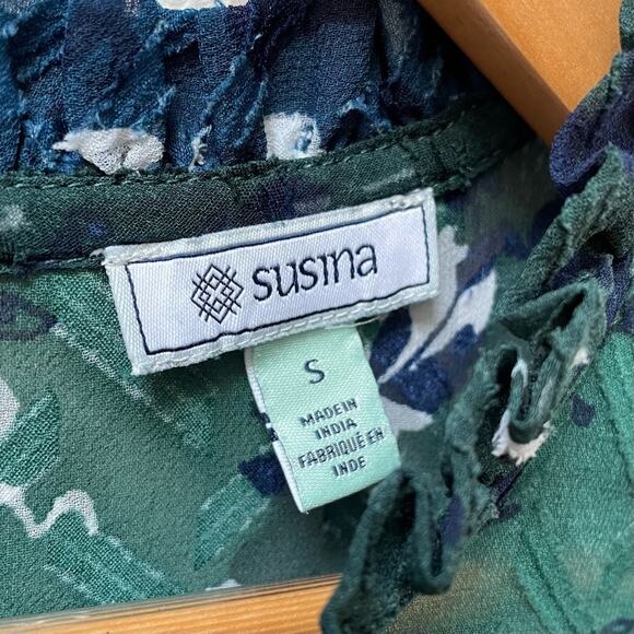 Susina Floral Mock Neck Half Sleeve Textured Shift Dress Blue Women's Small $98 - Picture 8 of 9